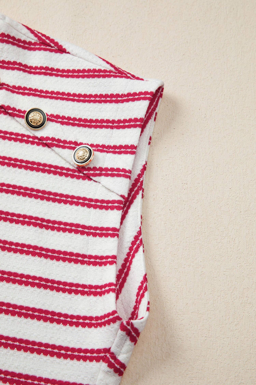 OMG!  Stripe Textured Buttoned Short Sleeve Tee