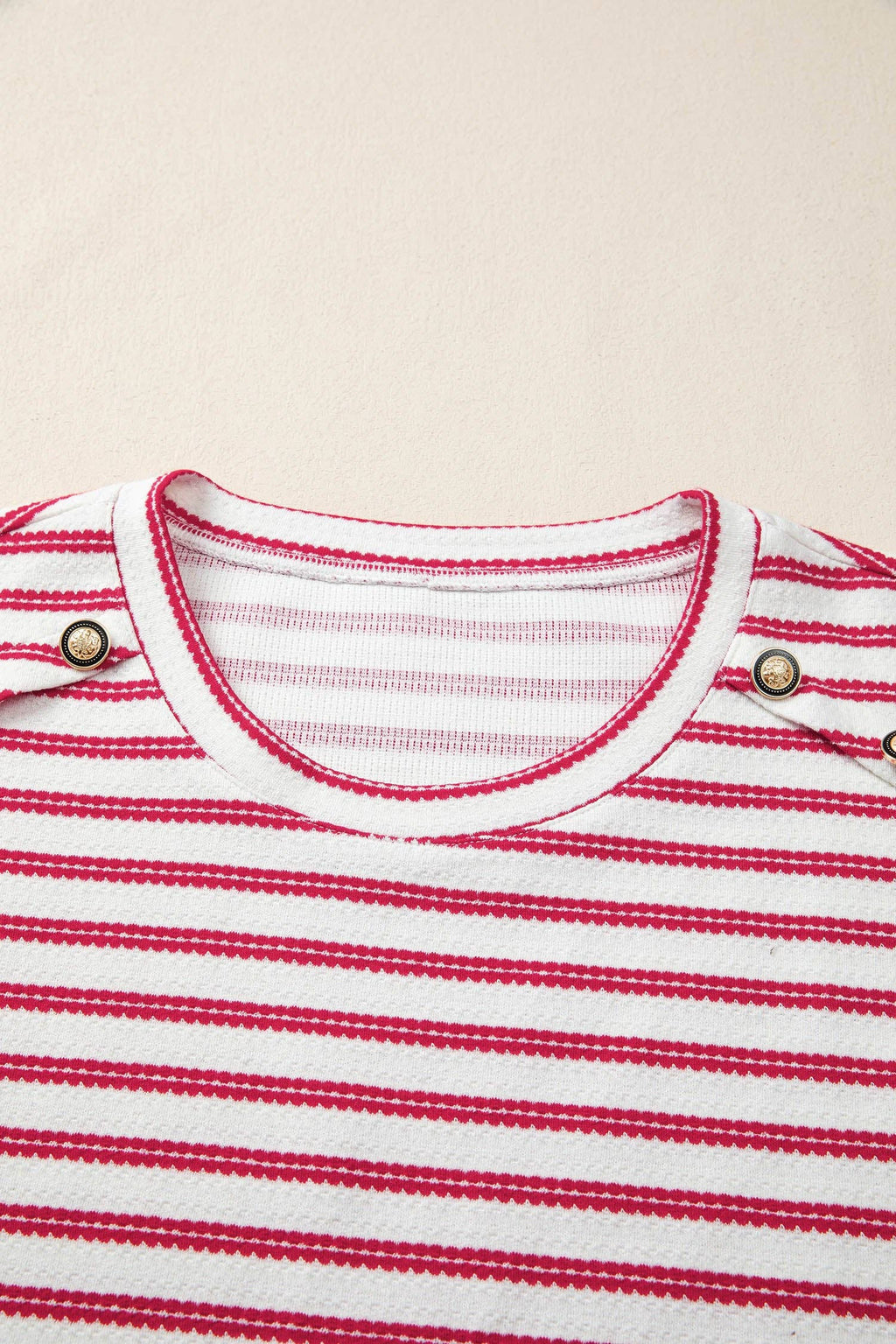 OMG!  Stripe Textured Buttoned Short Sleeve Tee