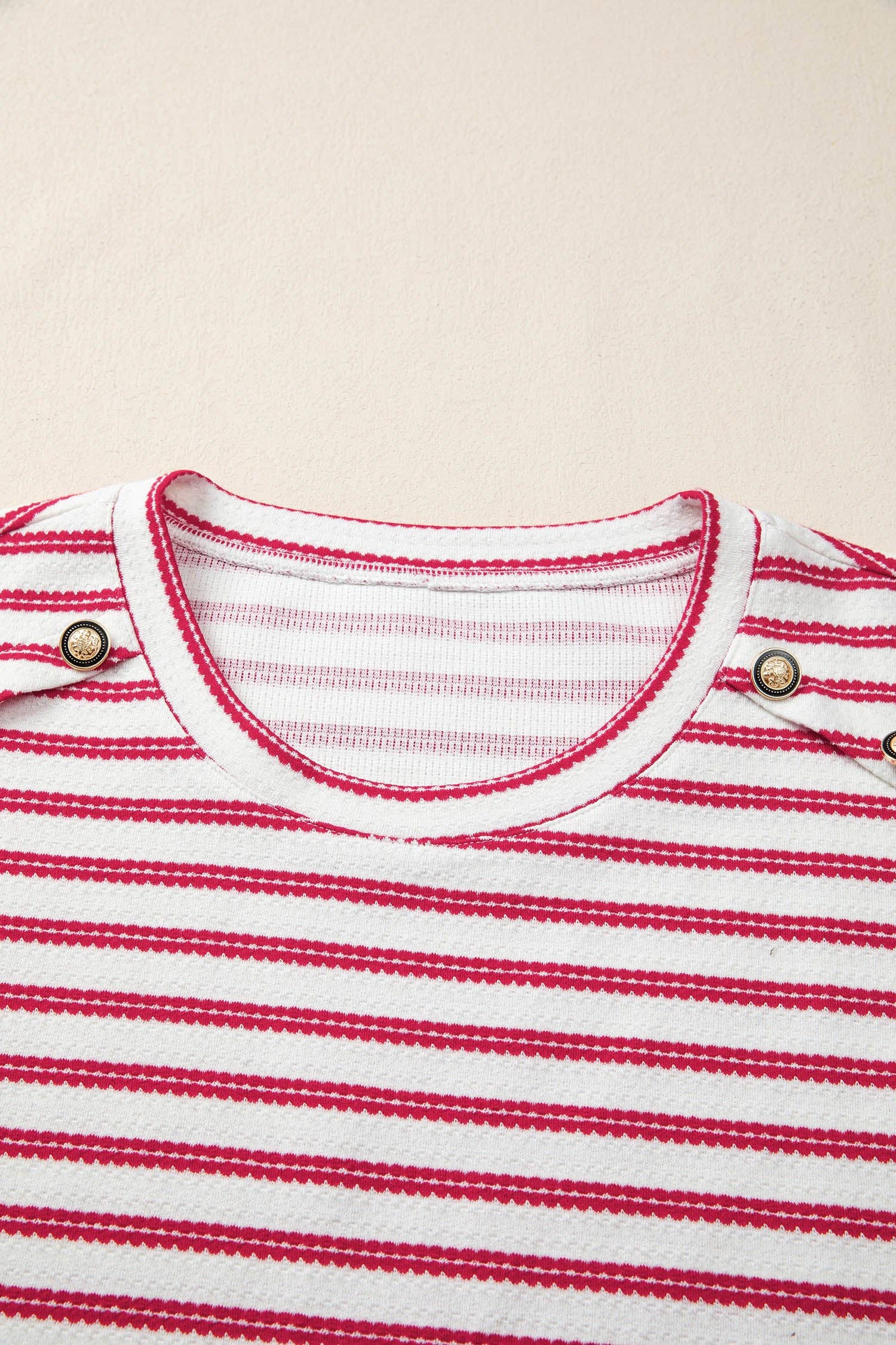OMG!  Stripe Textured Buttoned Short Sleeve Tee