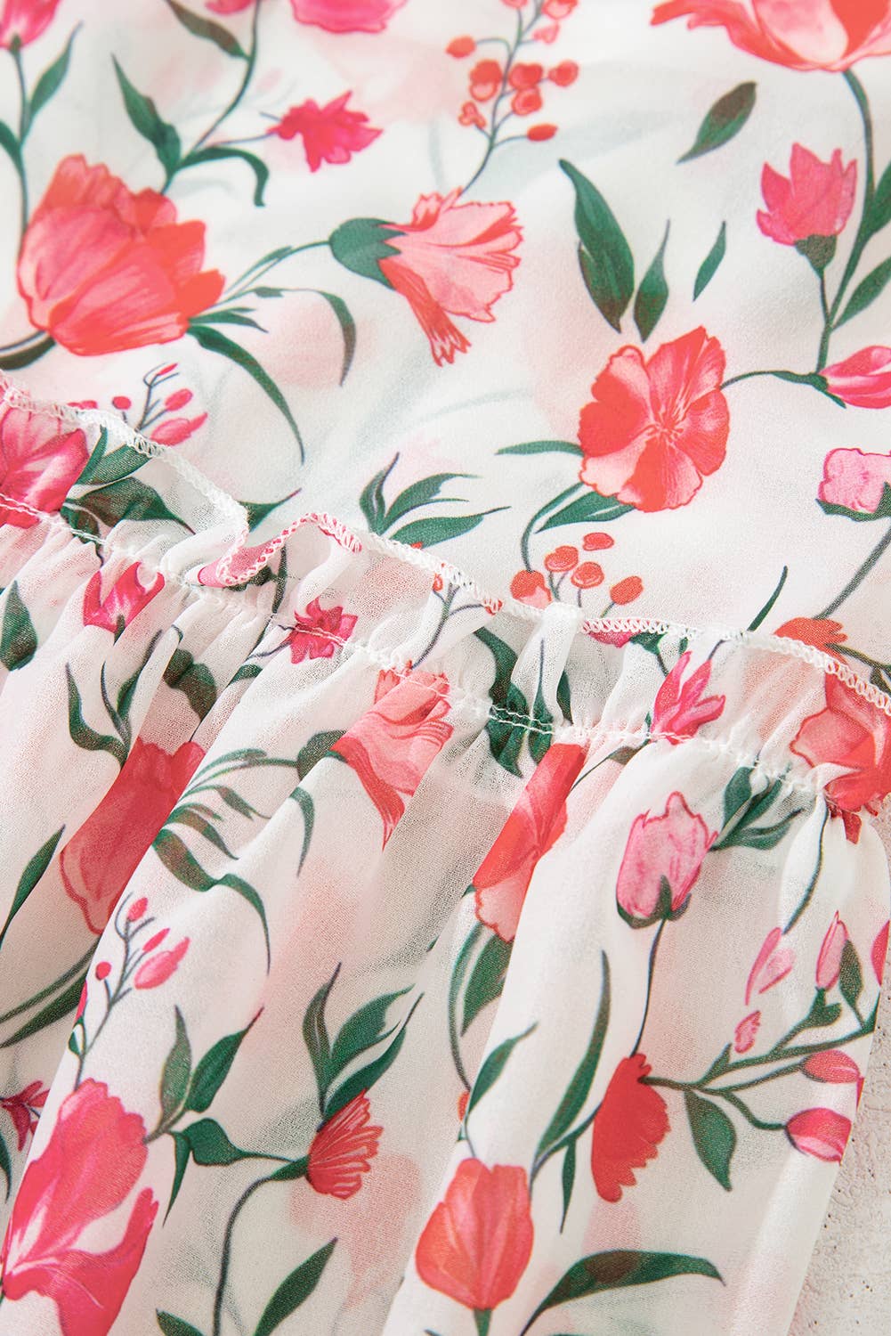 Floral Puff Sleeve Square Neck Empire Waist Tiered Maxi Dres