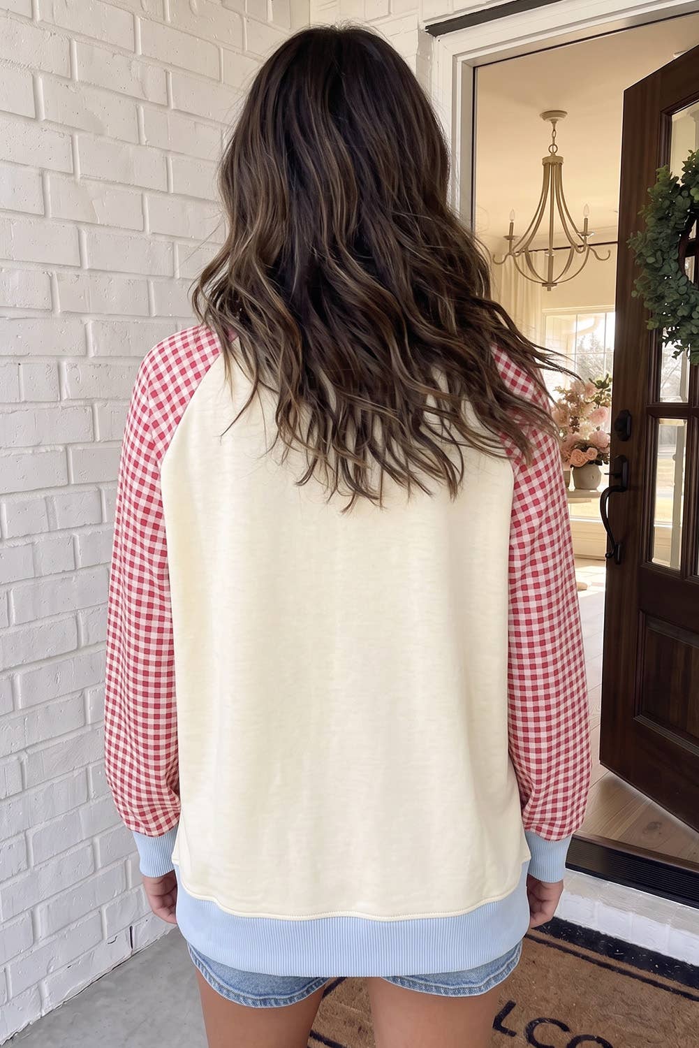 LAS Plaid Colorblock Raglan Casual Shift Sweatshirt (S-XL)