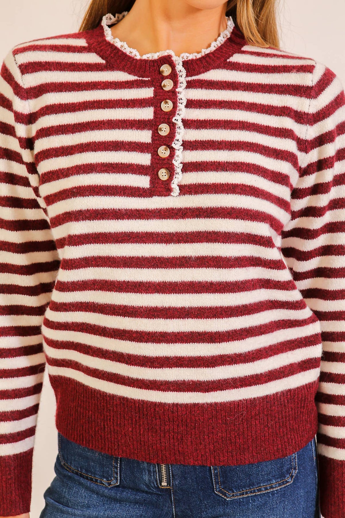 Sweet Stripe Henley Knit Sweater