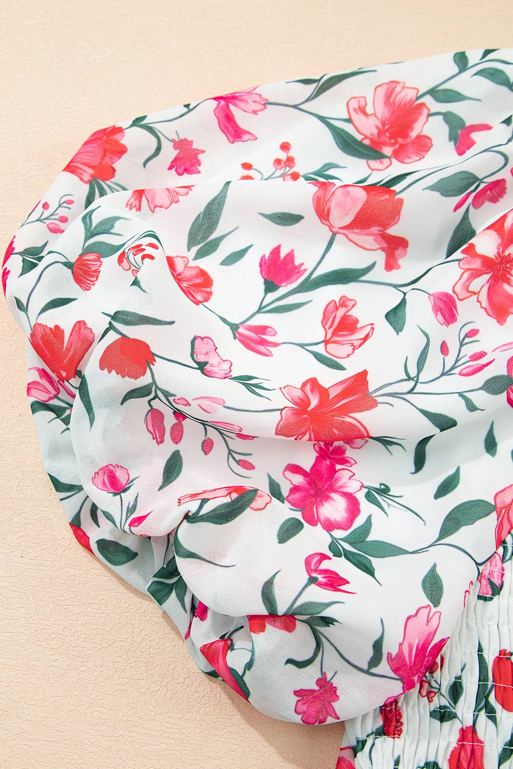 Floral Puff Sleeve Square Neck Empire Waist Tiered Maxi Dres