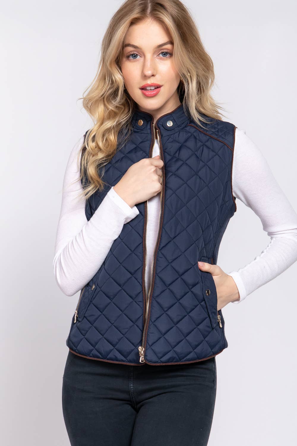 SUEDE PIPING QUILTED PADDING VEST