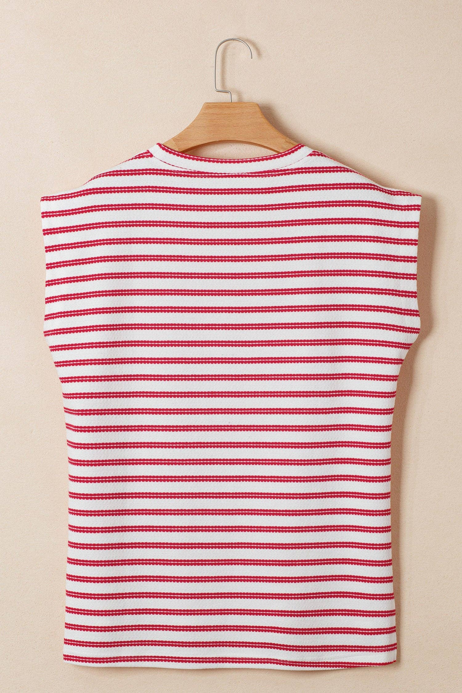 OMG!  Stripe Textured Buttoned Short Sleeve Tee