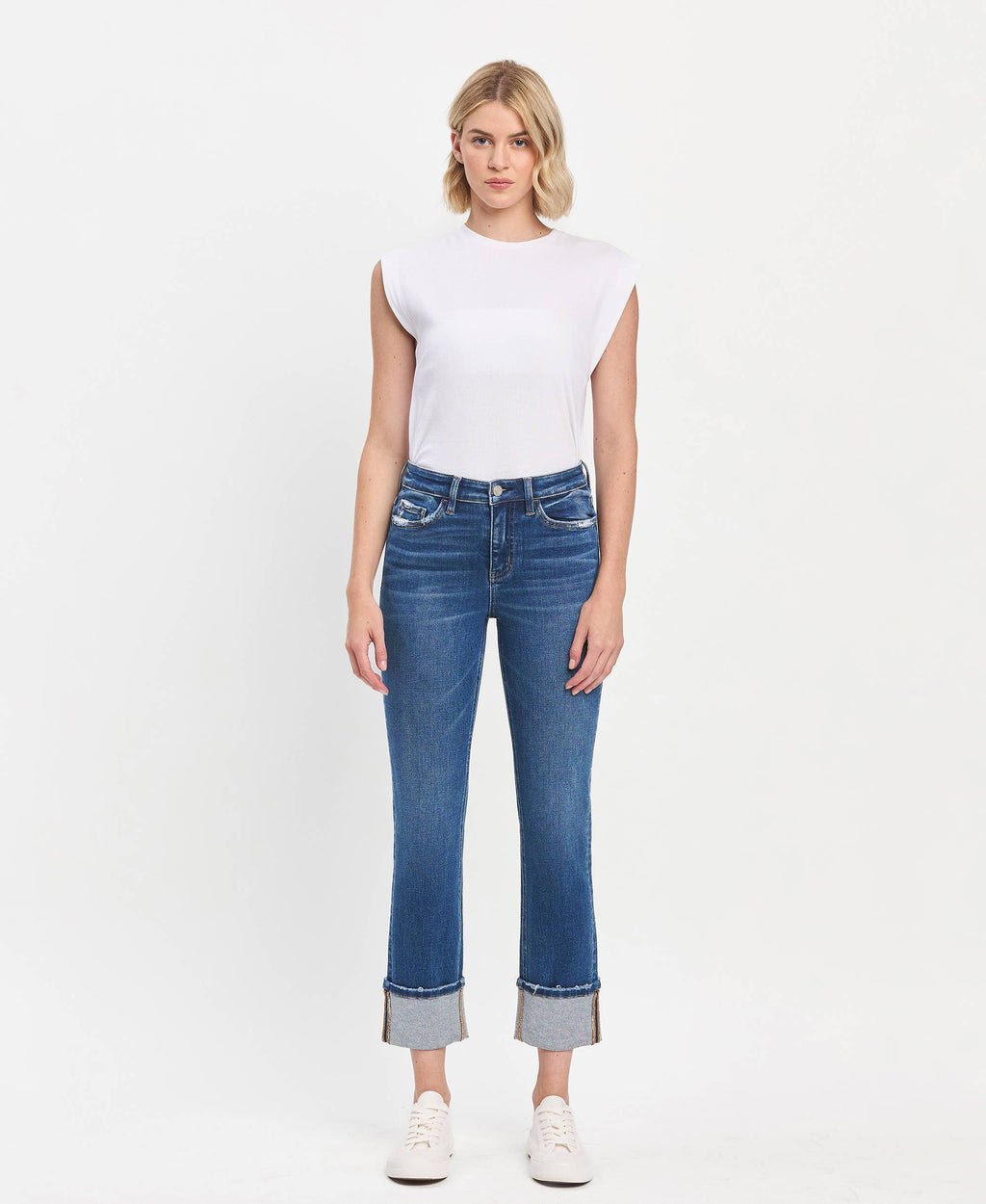 HIGH RISE CUFFED SLIM STRAIGHT JEANS T6590