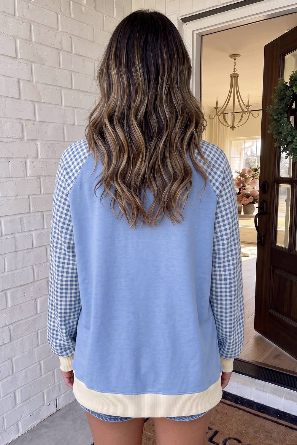 LAS Plaid Colorblock Raglan Casual Shift Sweatshirt (S-XL)