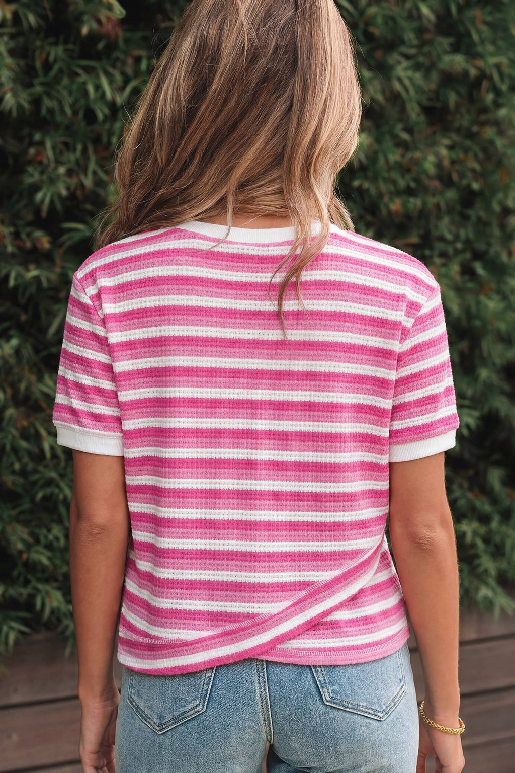 Round Neck Short Sleeve Stripe Top