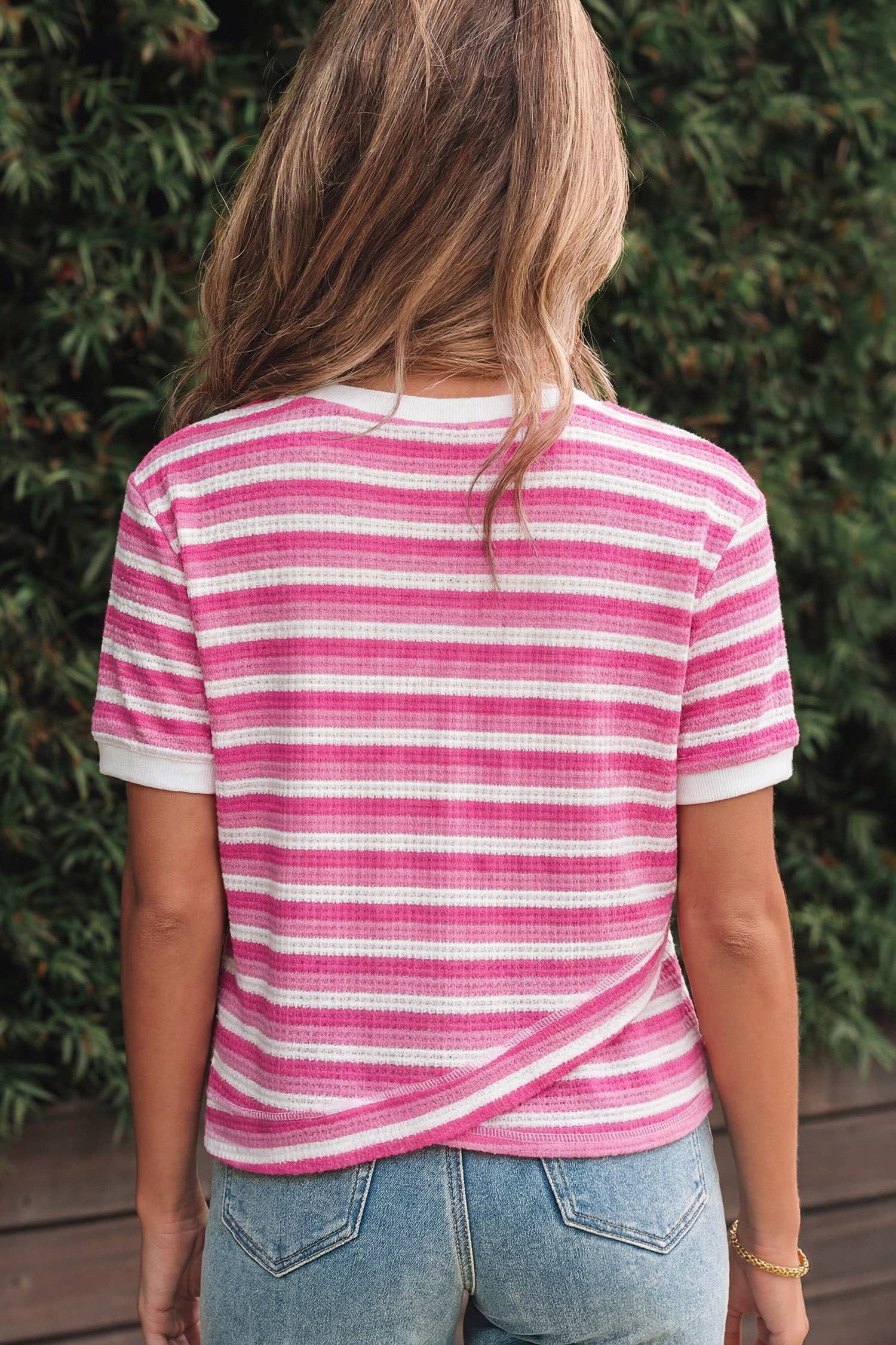Round Neck Short Sleeve Stripe Top