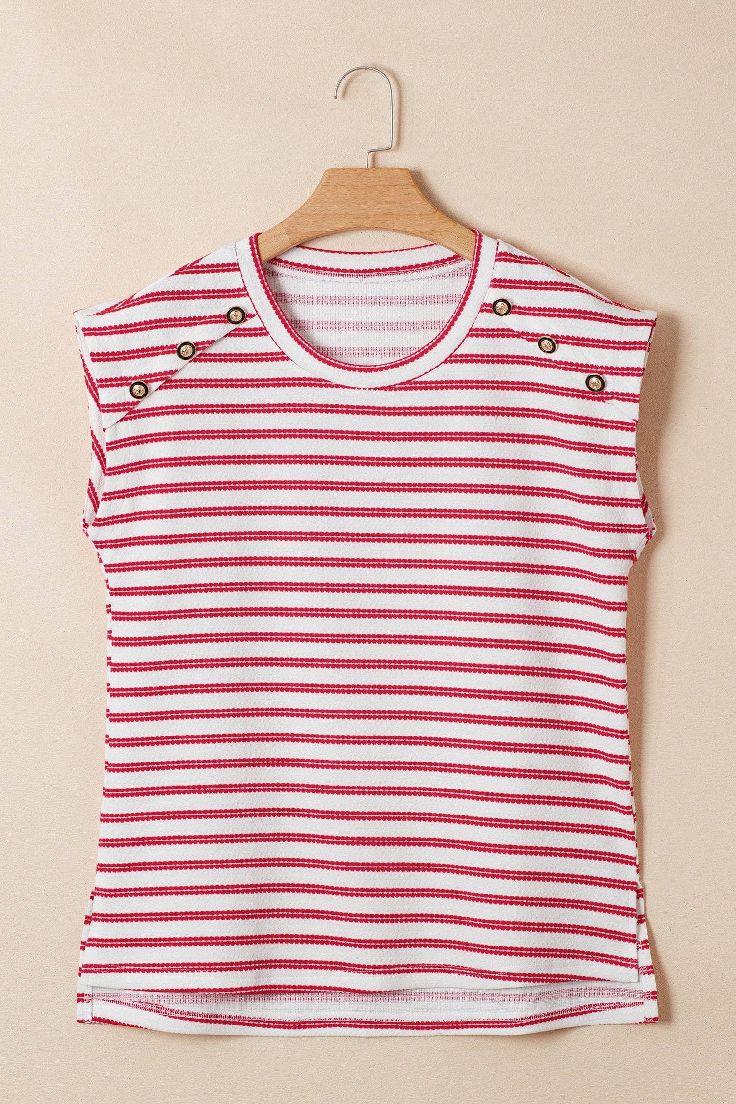 OMG!  Stripe Textured Buttoned Short Sleeve Tee