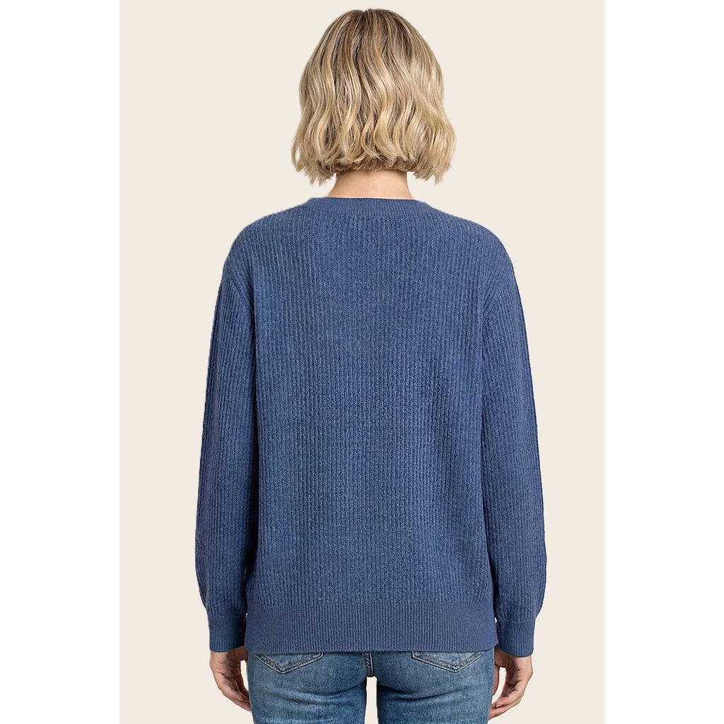 VERTICALLY TEXTURED BALLOON SLEEVE SWEATER