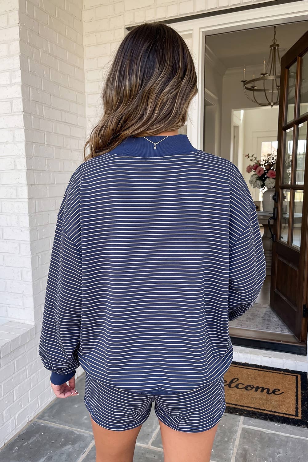 Striped Mock Neck and Short set